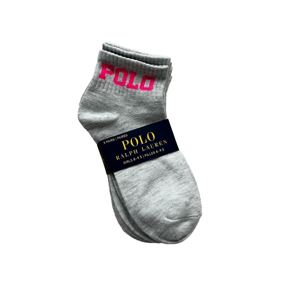 Polo Ralph Lauren 5 Pairs Girls Socks Grey / Pink ( Sz 8-9.5 )